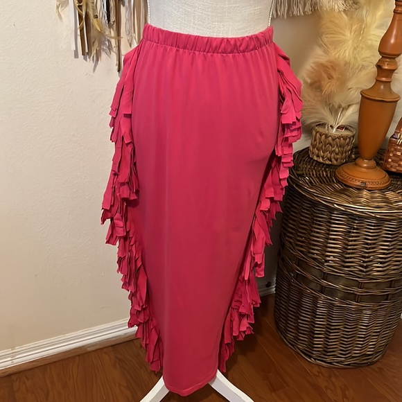Pink Boutique Fringed Maxi Pencil Skirt with Elastic Stretch/ Cotton Blend/Small - Picture 2 of 6